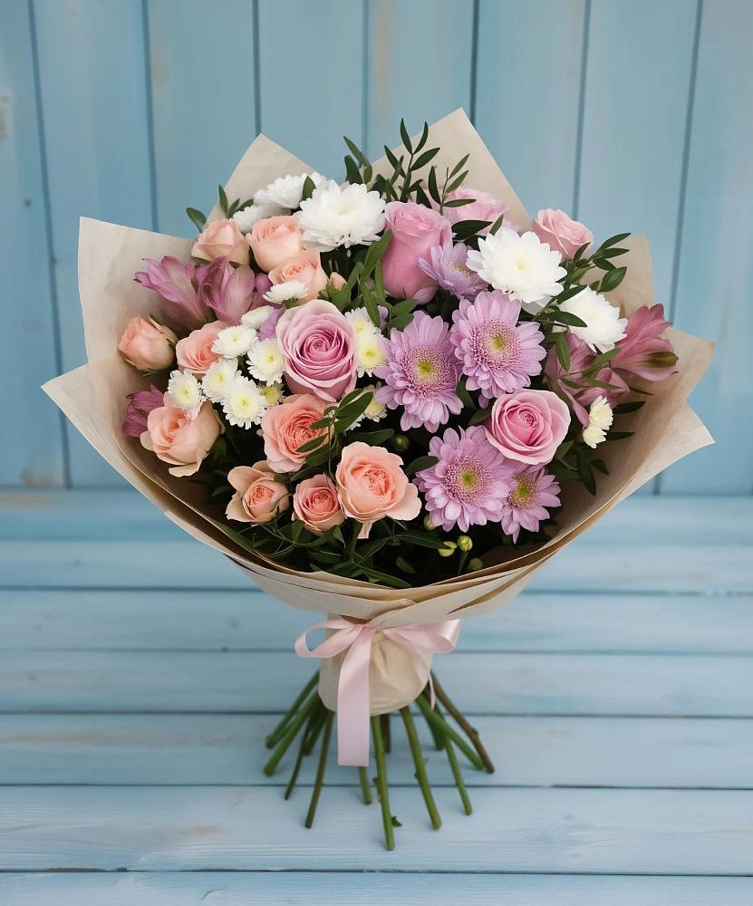 Букет цветов из: Хризантемы, Розы и Альстромерии в Радужном Ханты-Мансийского АО