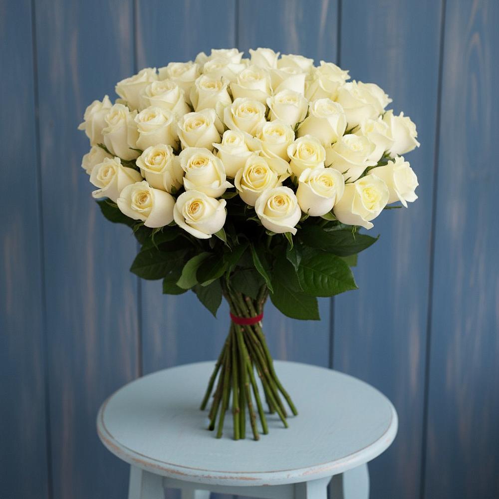 Букет 51 Белая роза Эдлесс Лав в Радужном Ханты-Мансийского АО