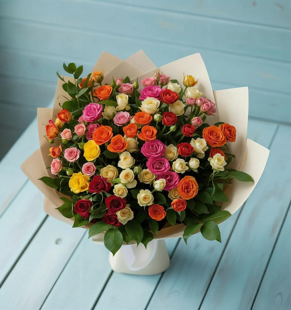 Букет Микс из разноцветных кустовых роз в Радужном Ханты-Мансийского АО